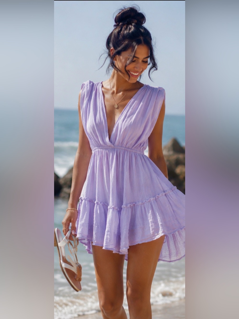Light Lavender Tiered V-Neck Mini Dress